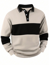 MEN'S BUTTON-UP LONG SLEEVE STRIPED PULLOVER SWEATSHIRT